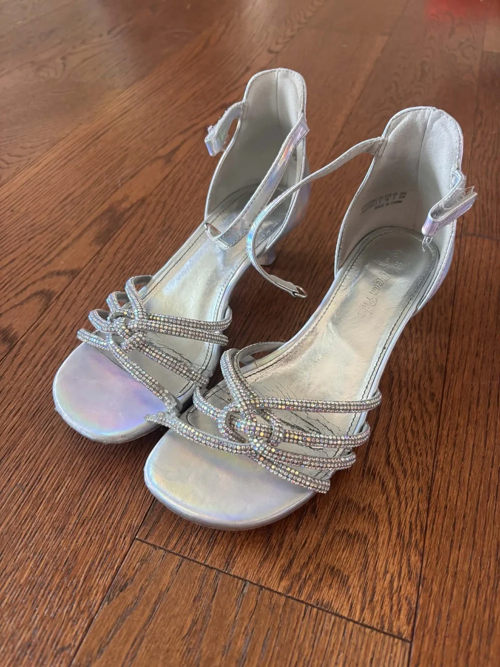 Dream Pairs Iridescent Silver Rhinestone Strappy Heels